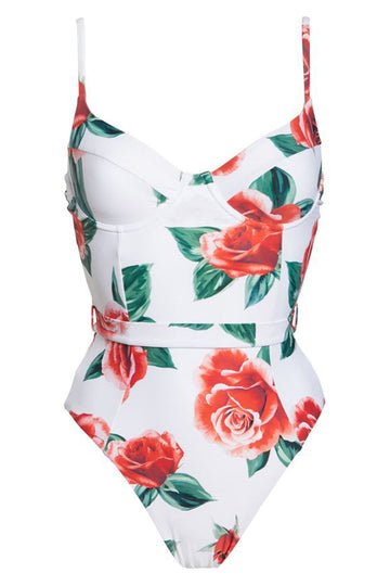 Spaghetti stropper Høy midje Rødt One Piece Badetøy